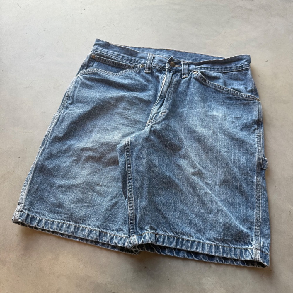 Open Trails Mens Carpenter Denim Shorts Light Wash Blue Cotton Size 34 Utility